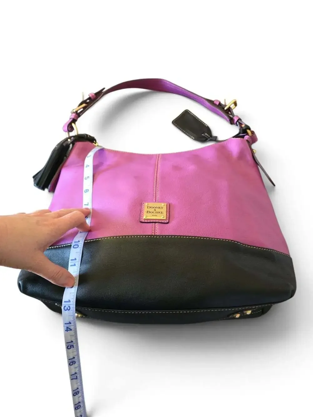 Dooney & Bourke Sophie Pebble Leather Hobo Bag Pink Black Colorblock Tassel